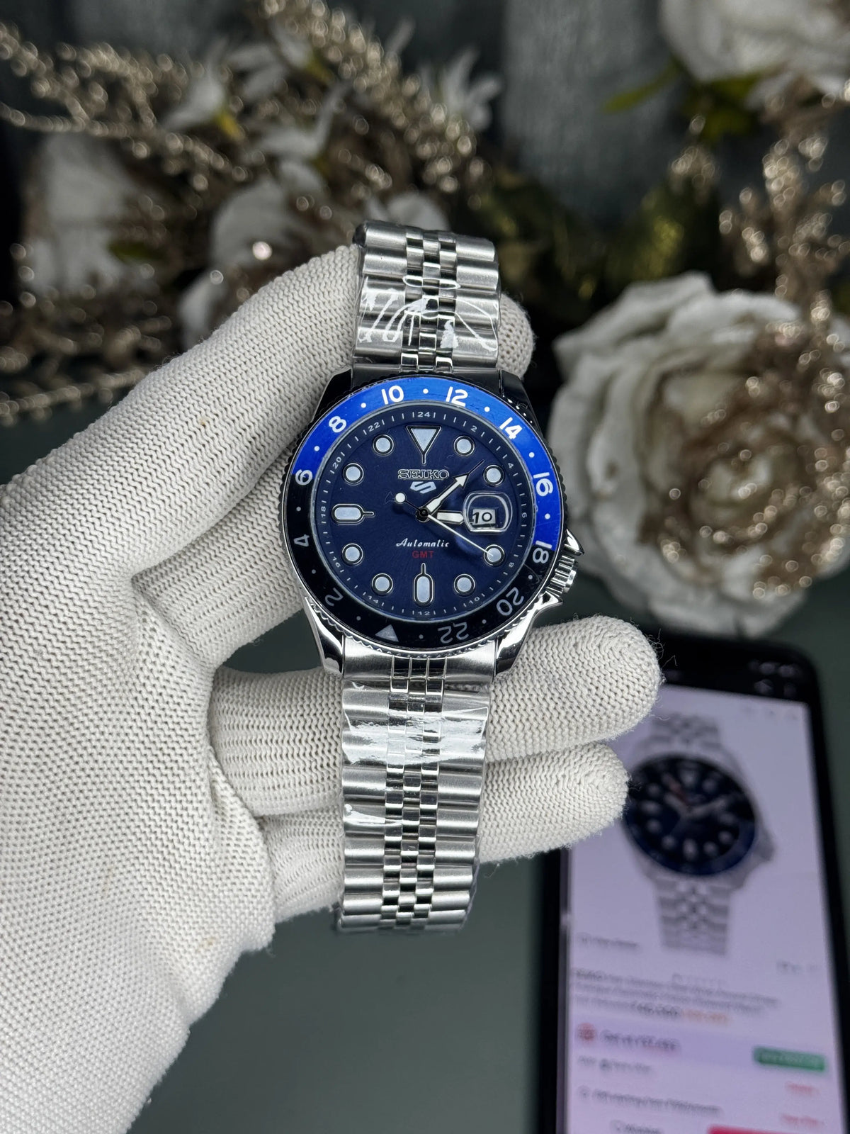 Seik o Sports Gmt Silver Blue Premium Watch