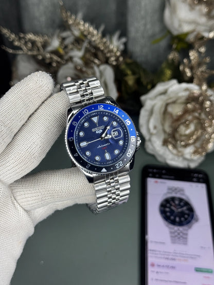 Seik o Sports Gmt Silver Blue Premium Watch