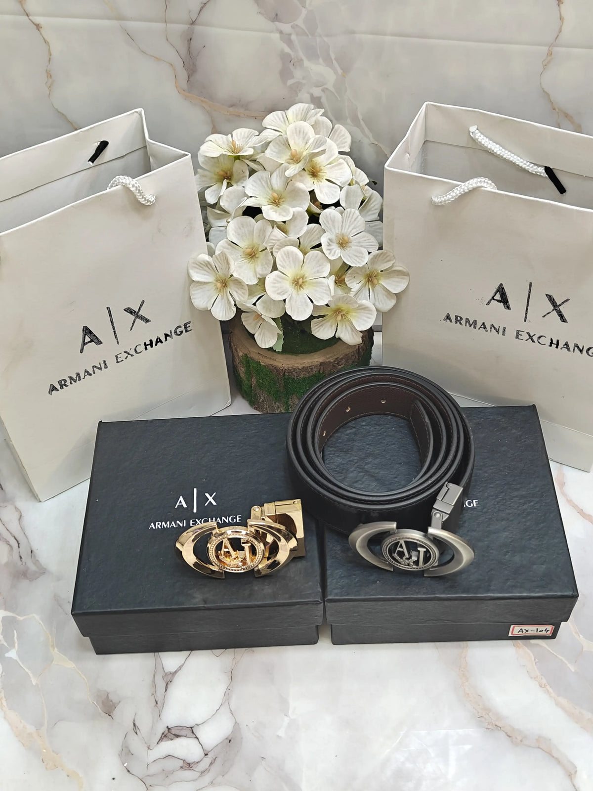 AX ARMANI EXCHANGE PREMIUM QUALITY REVERSEABLE BELT COMBO WITH OG BOX & CARRY BAG