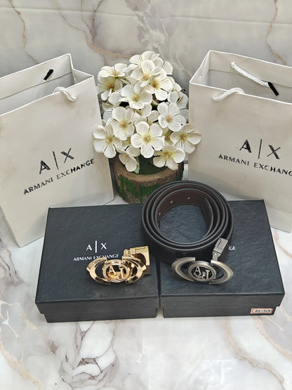 AX ARMANI EXCHANGE PREMIUM QUALITY REVERSEABLE BELT COMBO WITH OG BOX & CARRY BAG
