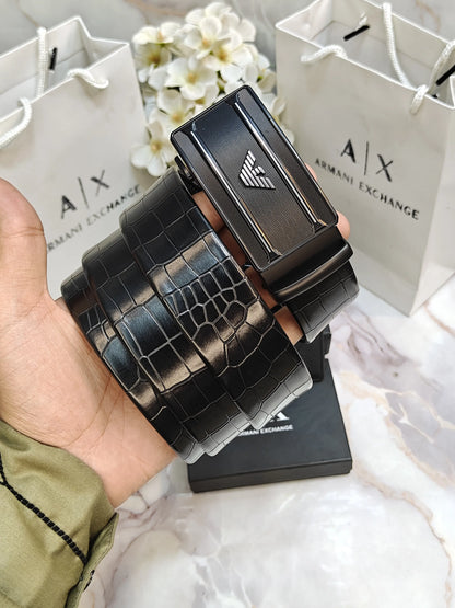 AX ARMANI EXCHANGE PREMIUM QUALITY AUTOLOCK BELT & AX CARD HOLDER WITH OG BOX & CARRY BAG