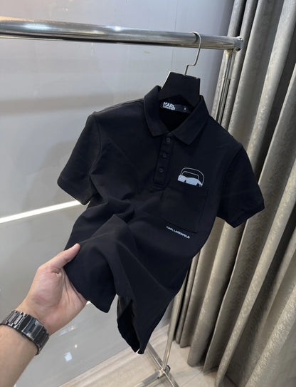 Karl Lagerfeld Black Logo Work Premium Polo T-Shirt