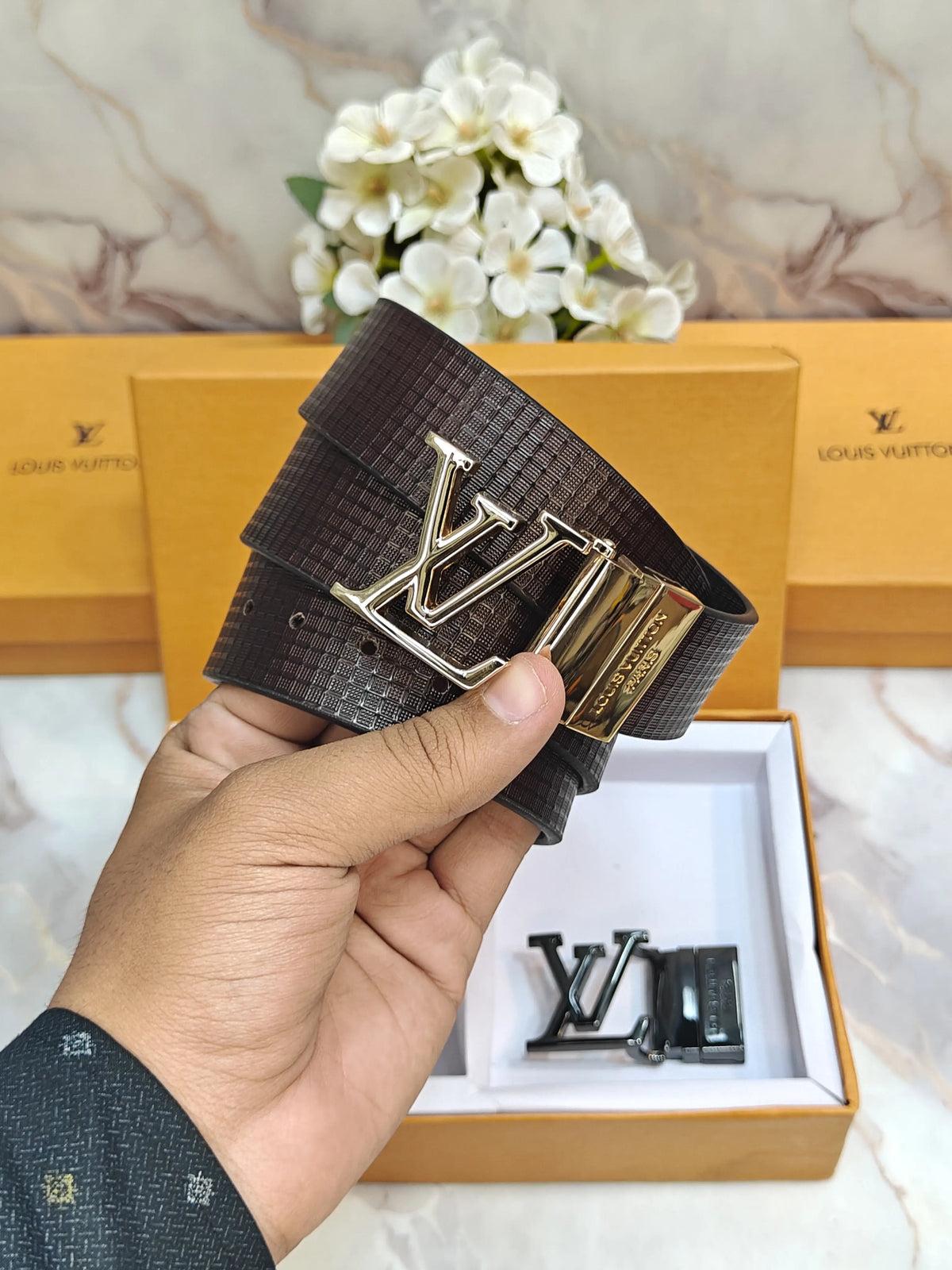LV LOUIS VUITTON PREMIUM QUALITY REVERSEABLE BELT COMBO WITH OG BOX