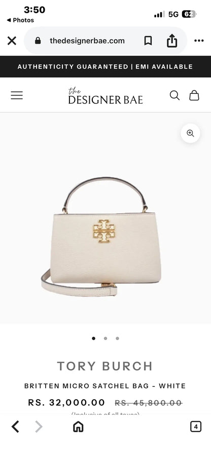 TORY BURCH BRITTEN SATCHEL PREMIUM BAG WITH OG BOX AND ACCESSORIES