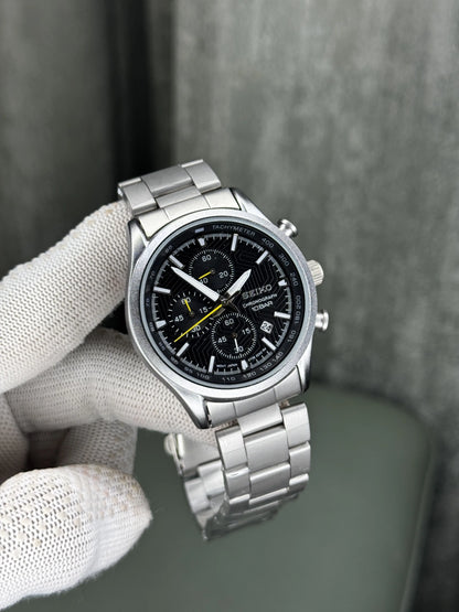 Seiko Dress Silver Black Chronograph Premium Watch