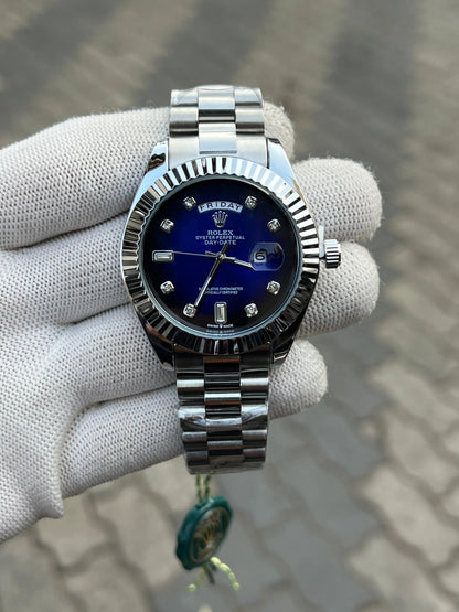 Rolex Day Date Silver Blue Diamond