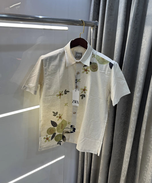 Zara Beige Green 5 Premium Linen Shirt