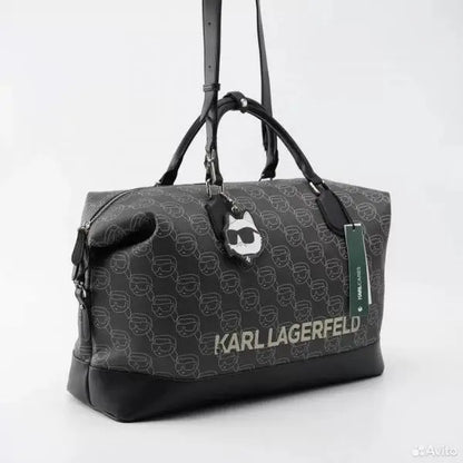 Karl Lagerfel d Brown Black Monogram Luxury Imported Duffel Bag