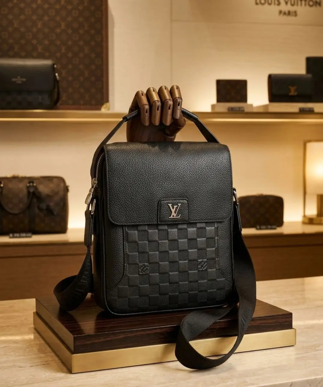 L V Black Premium Imported Cross Body Bag