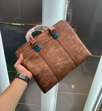 Mont Blan c Brown Textured Luxury Premium Imported Laptop Bag