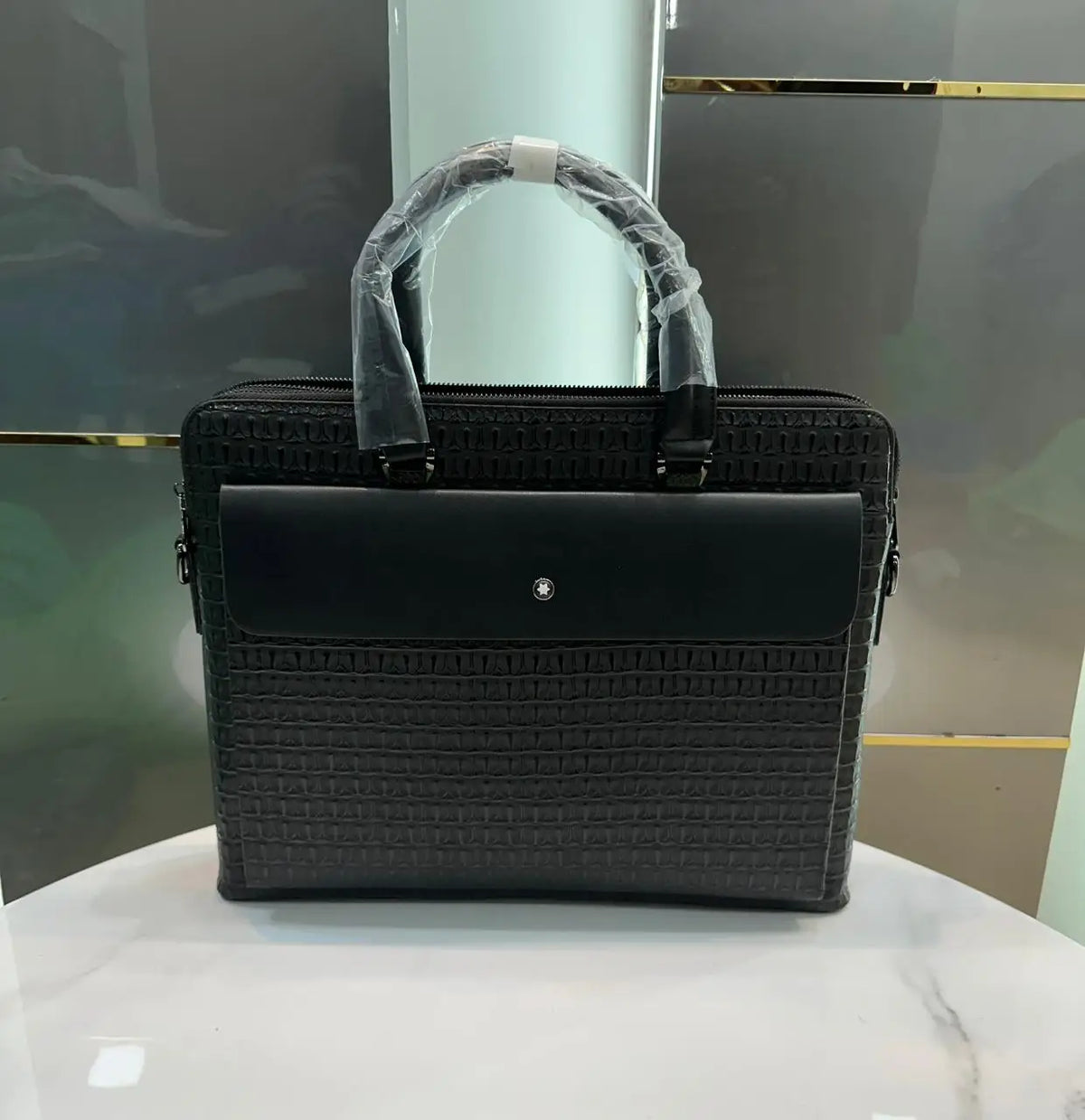 Mont Blan c Black Textured 001 Luxury Premium Imported Laptop Bag