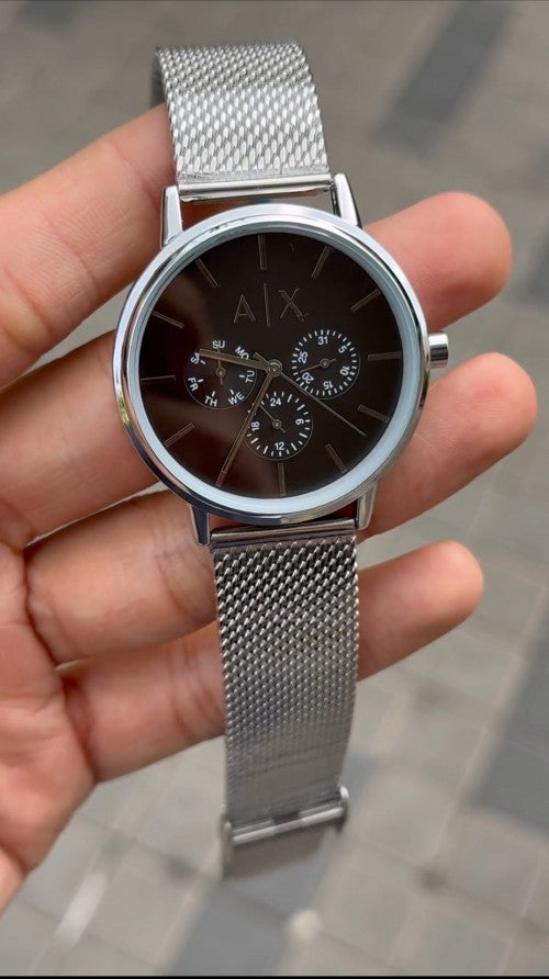 Arman i Exchange Chronograph Silver Black Mesh Strap