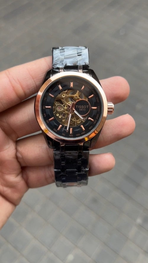 Tisso t 1853 Skeleton Automatic Black Rose
