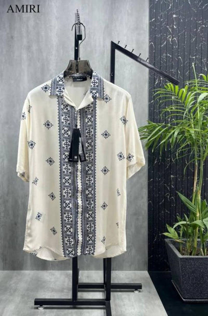 Amir_i Ajrakh Printed Turkey Imported Very Premium Linen Half Shirt (DN 519