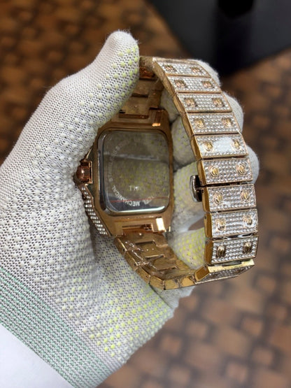 Cartier Santos luxury diamond rose gold dial stainless Steel Rose gold plated watch