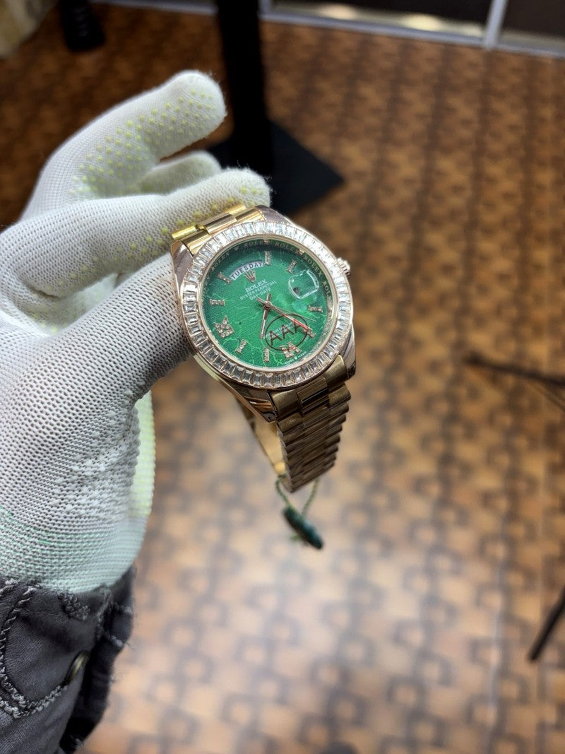 Rolex oyster perpetual day date rose green