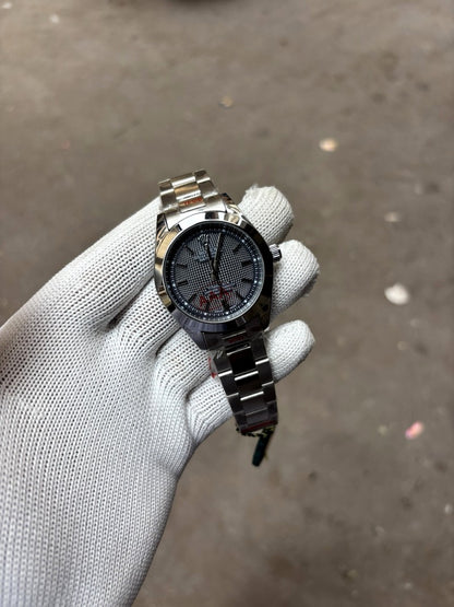 Rolex datejust style slate grey grid dial smooth sweep quartz m1