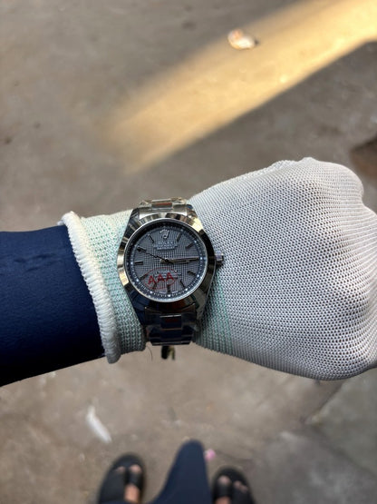 Rolex datejust style slate grey grid dial smooth sweep quartz m1
