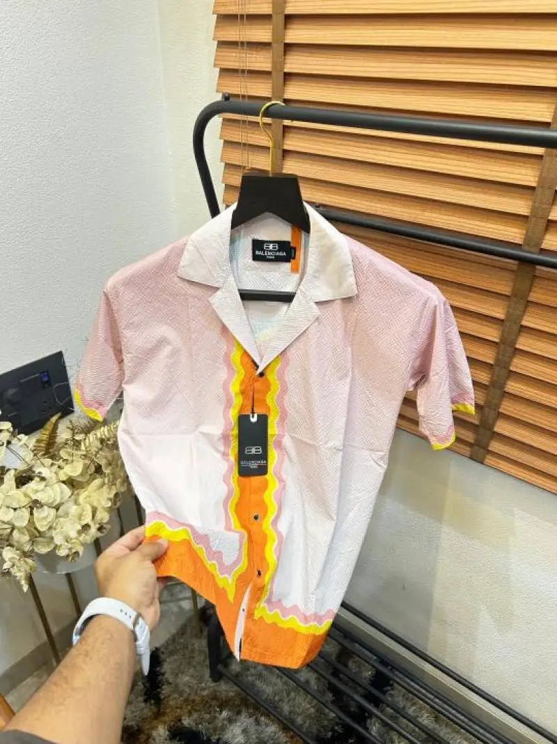 Balenci4ga _X Casablanc_a Imported All Over Printed Premium Half Shirt