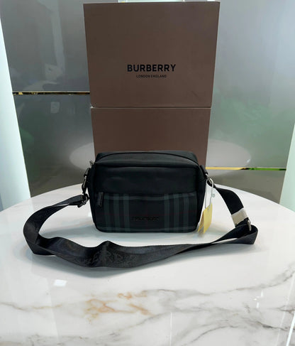 Burberr y Black Grey Premium Cross Body Bag With Magnetic Box