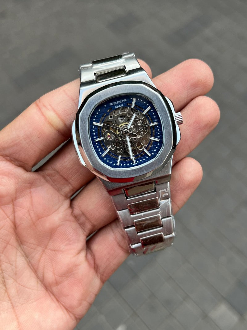 Patek Phillip e Nautilus Automatic Silver Blue