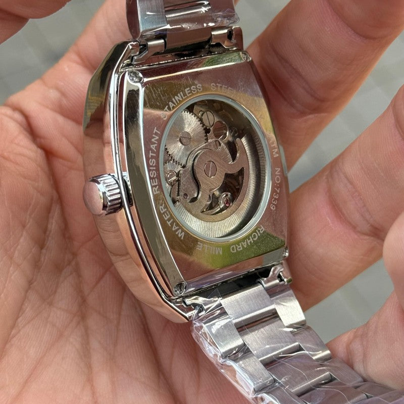 Richard Mill e Open Heart Skeleton Rectangular Silver White