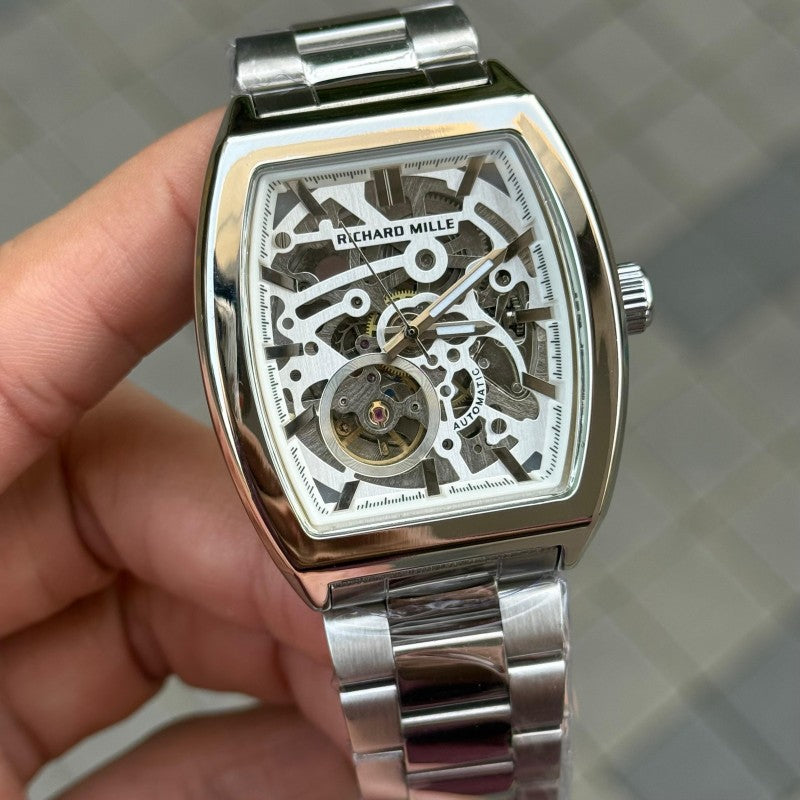 Richard Mill e Open Heart Skeleton Rectangular Silver White