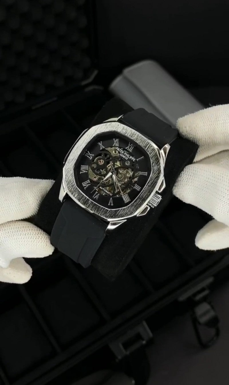 Patel Phillep e Skeleton Automatic Silicone Silver Black