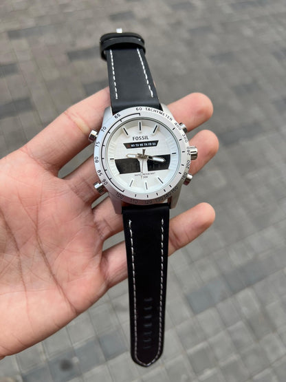 Fossi l Dual Time Silver White