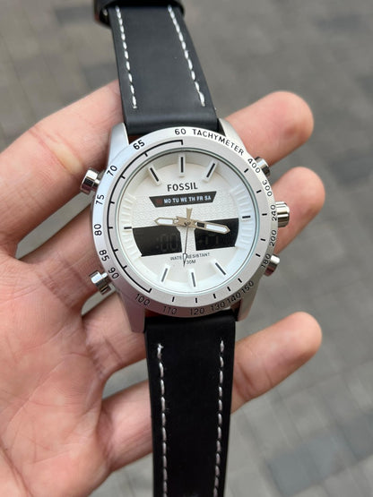 Fossi l Dual Time Silver White