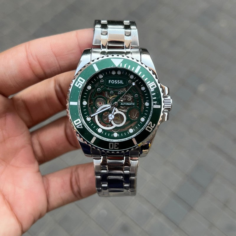 Fossi l FB 01 Automatic Skeleton Silver Green