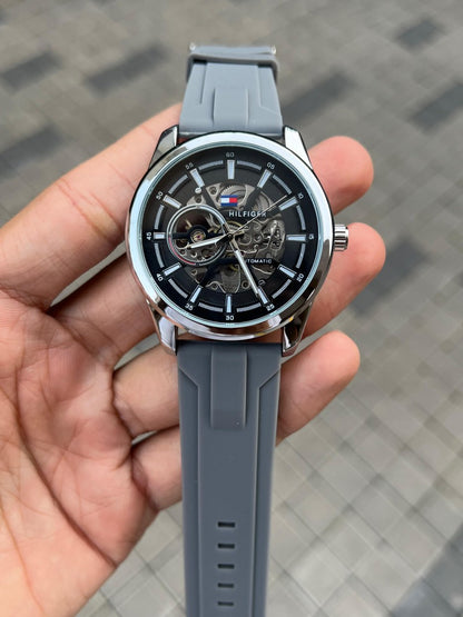 Tommy Hilfiger r Automatic Silver Grey Silicon