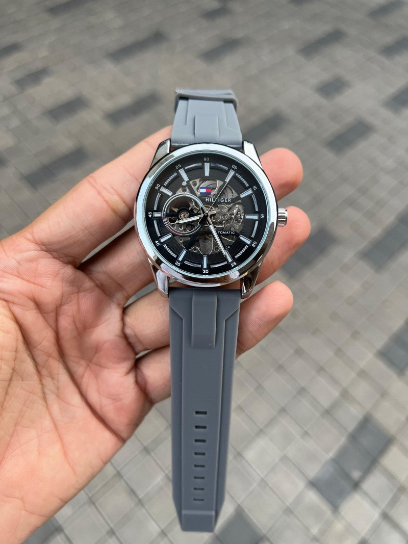 Tommy Hilfiger r Automatic Silver Grey Silicon