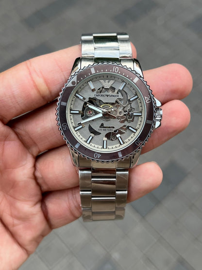 Emporio Arman i Automatic Skeleton Open Machine AAA Silver Grey