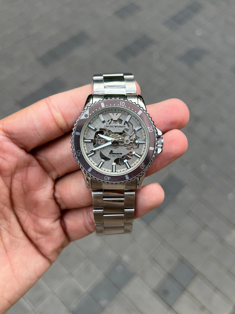 Emporio Arman i Automatic Skeleton Open Machine AAA Silver Grey