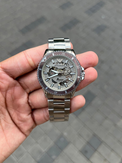Emporio Arman i Automatic Skeleton Open Machine AAA Silver Grey