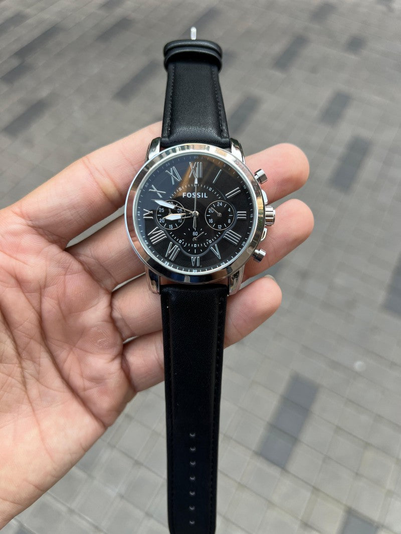 Fossi l Grant Leather silver black