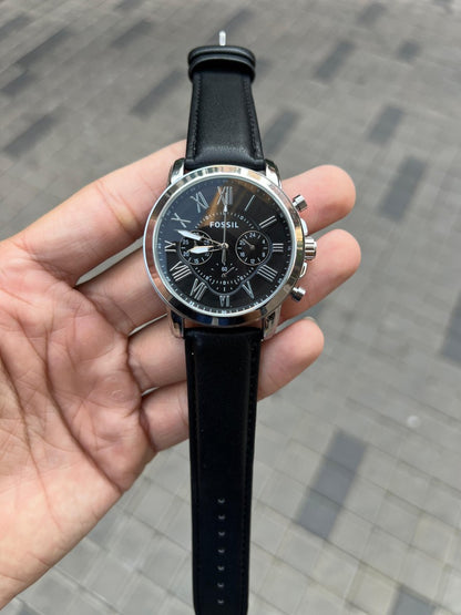 Fossi l Grant Leather silver black