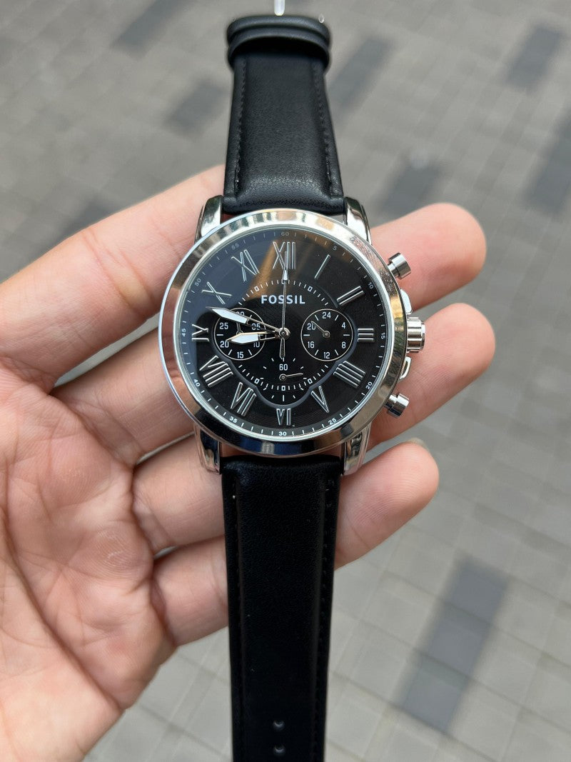 Fossi l Grant Leather silver black