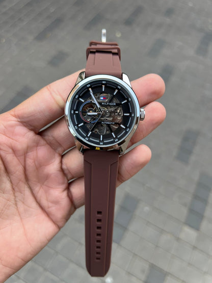 Tommy Hilfige r Automatic Silver Brown Silicon
