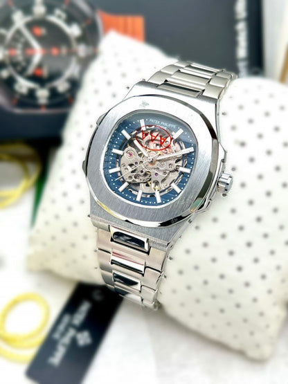 Patek Phillip e Nautilus Automatic Silver Blue