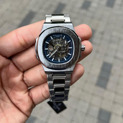 Patek Phillip e Nautilus Automatic Silver Blue