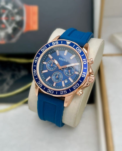 Fossi l Bannon Chronograph Blue Rose gold