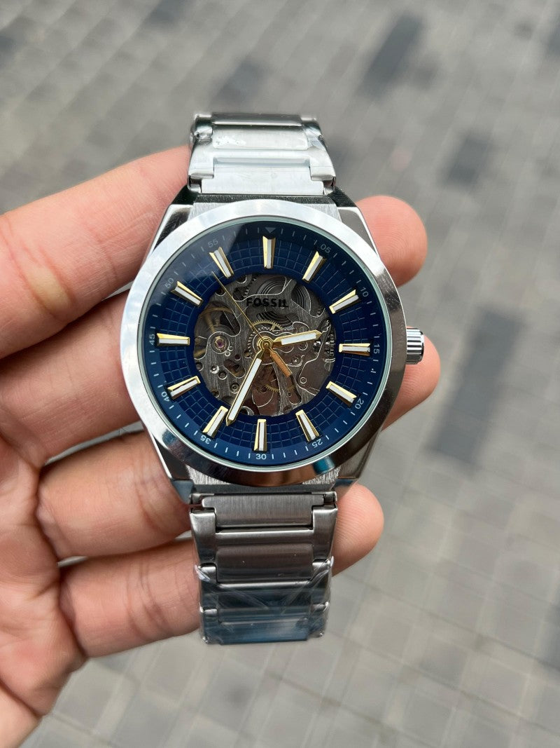 Fossi l Skeleton Automatic Silver Blue