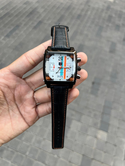 Tag Heue r Monaco Black Leather White Dial