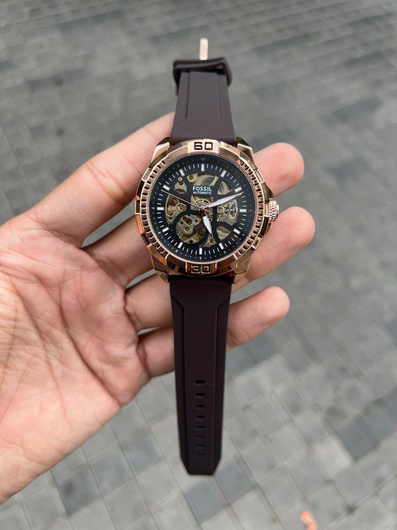 Fossi l Bronson Automatic Brown Silicon