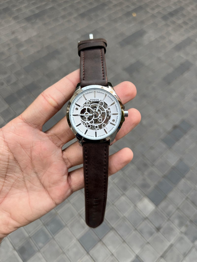 Fossi l Skeleton Automatic Brown Leather