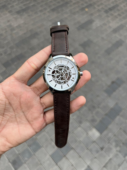 Fossi l Skeleton Automatic Brown Leather
