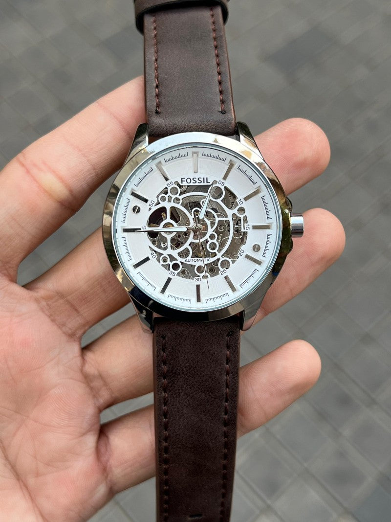 Fossi l Skeleton Automatic Brown Leather