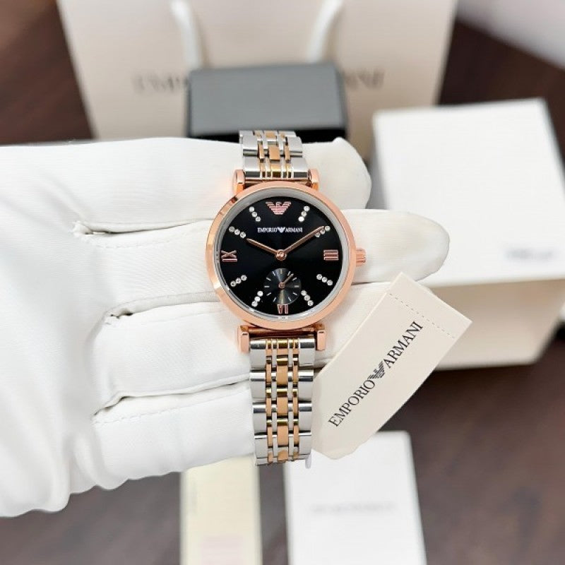 Emporio Arman i Women Two Tone Black Dial Diamond Edition